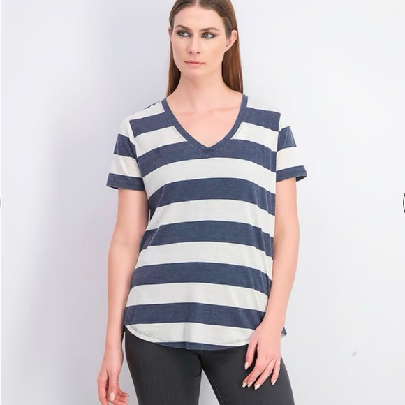 Z Supply Blue And White Wide Striped V-Neck Women’s Top Size Medium - Picture 1 of 7